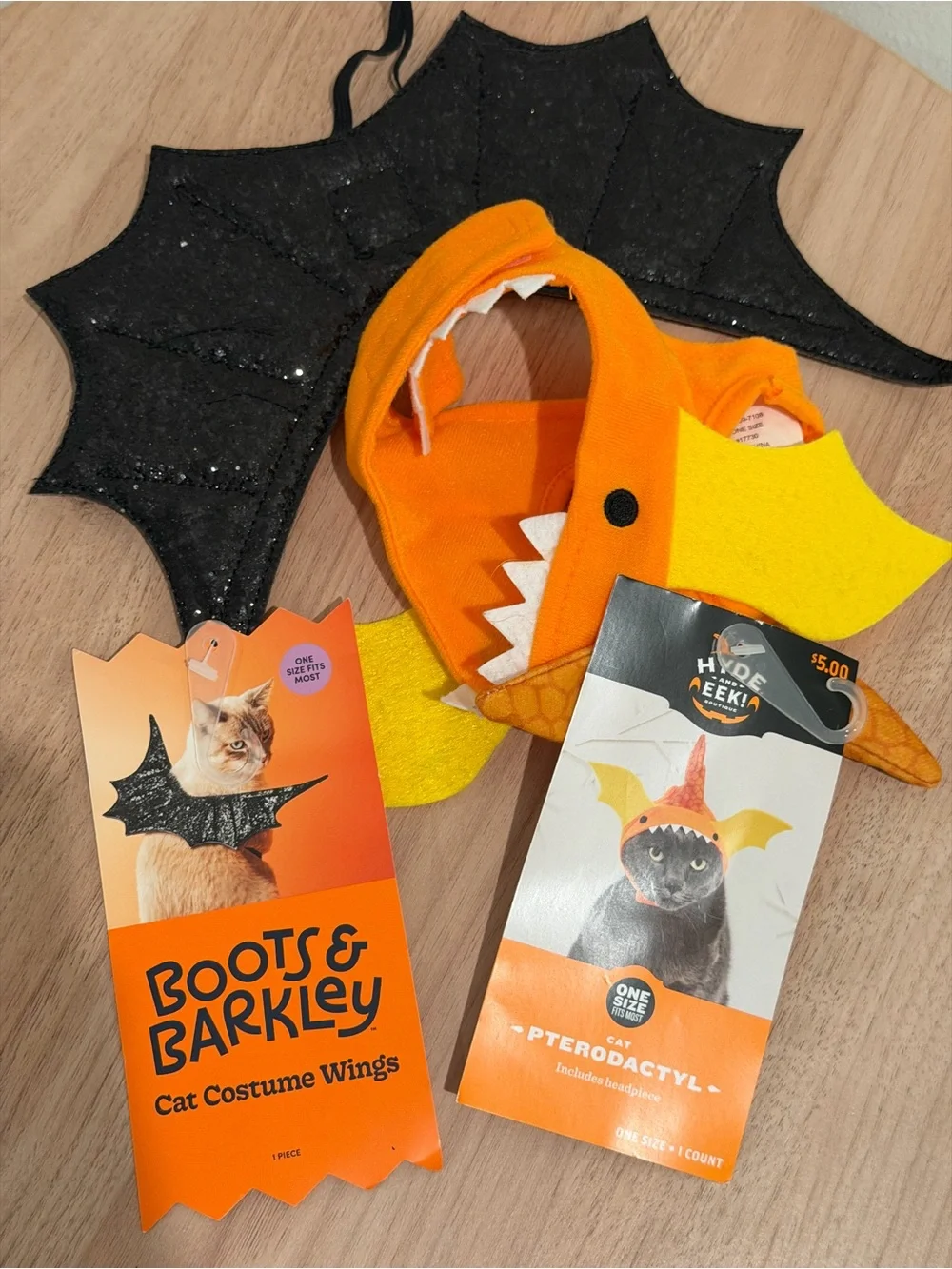 Boots & Barkley Cat Costume Wings, pterodactyl hat and snake cat tunnel